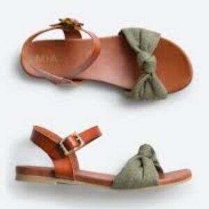 MIA Brown Leather Sandals with Olive Green Bow